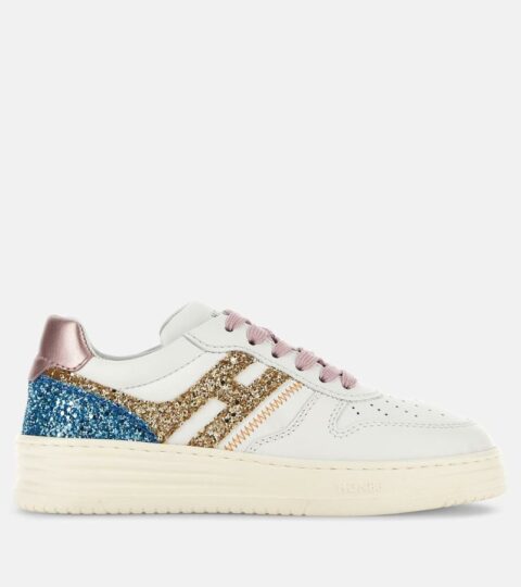 Damen Hogan Hogan Basket | Sneakers Hogan H630 Weiss/ Gold/ Hellblau