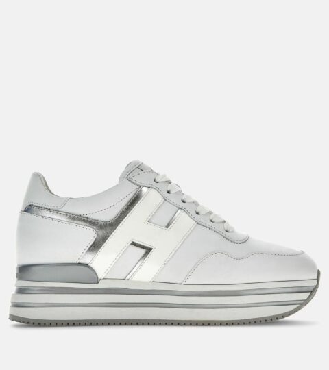 Damen Hogan Plateauschuhe | Sneakers Hogan Midi H222 Silber/ Weiss