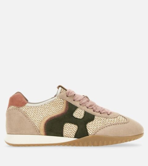 Damen Hogan Flat Sneaker | Hogan Olympia-Z Beige/ Grun/ Rosa