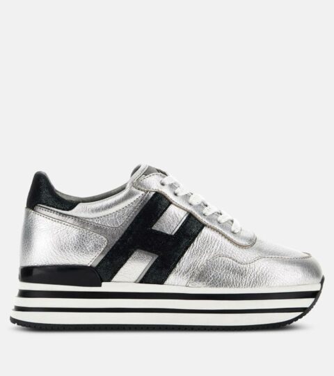 Damen Hogan Plateauschuhe | Sneakers Hogan Midi H222 Silber/ Schwarz