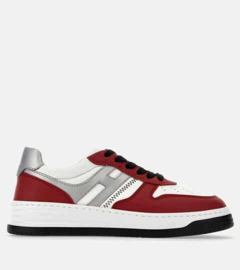 Damen Hogan Flat Sneaker | Sneakers Hogan H630 Weiss/ Rot/ Grau