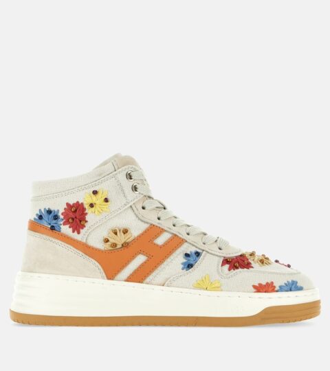 Damen Hogan Flat Sneaker | Sneakers Hogan H630 High Top Elfenbein/ Orange/ Rot