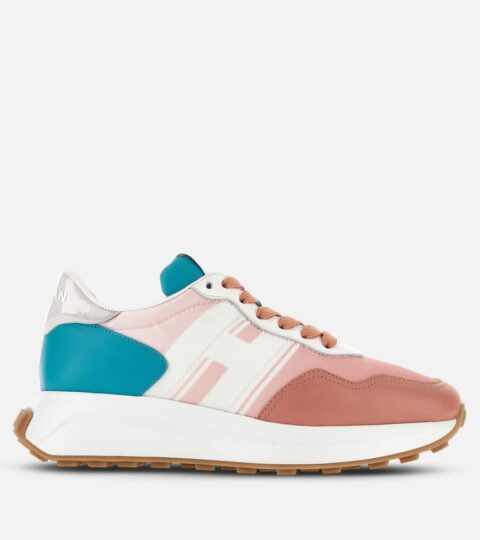 Damen Hogan Sporty Sneakers | Sneakers Hogan H641 Weiss/ Rosa/ Hellblau