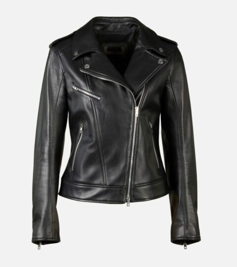 Damen Hogan Bekleidung | Bikerjacke Aus Leder Schwarz